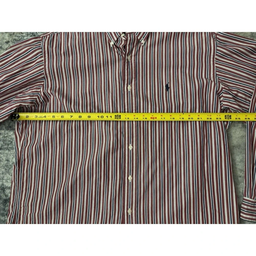 Polo Ralph Lauren Mens L 16.5 34/35 Yarmouth Red Blue Striped‎ Long Sleeve Shirt